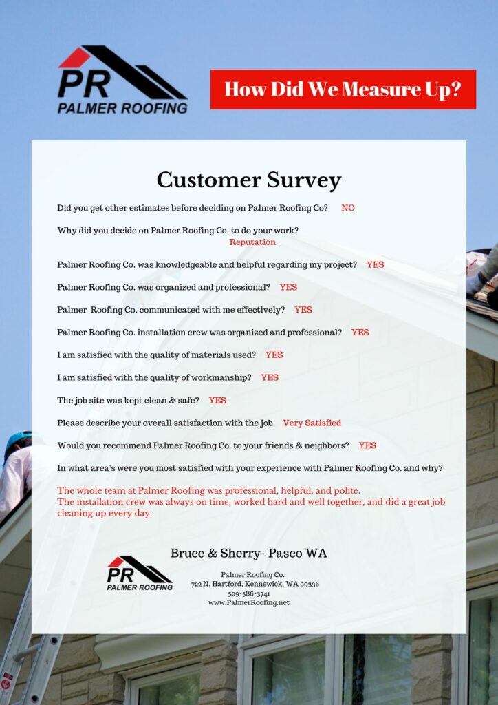 Palmer Roofing Company Roofing Service Customer Survey